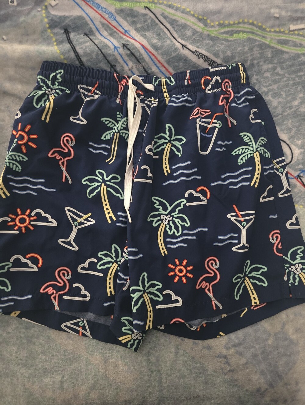 chubbies Navy Tropical Neon Print Swim Shorts
